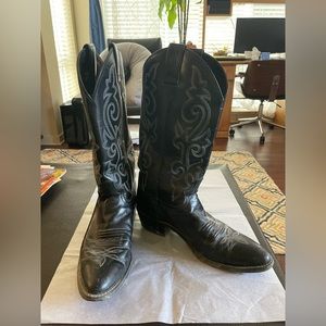 Mens Black Leather Justin Cowboy Boots, Size 8.5